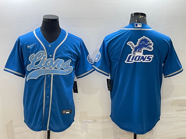 Men's Detroit Lions Blue Team Big Logo With Patch Baseball Nike Jersey