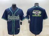 Men's Seattle Seahawks Navy Team Big Logo With Patch Baseball Nike Jersey