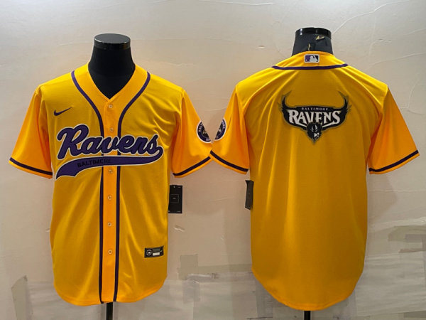 Men's Baltimore Ravens Yellow Team Big Logo With Patch Baseball Nike Jersey