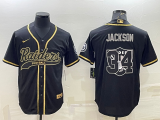 Men's Las Vegas Raiders #34 Bo Jackson Black Gold Team Big Logo With Patch Jersey