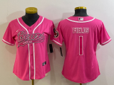 Women Chicago Bears #1 Justin Fields Pink Baseball Nike Jersey