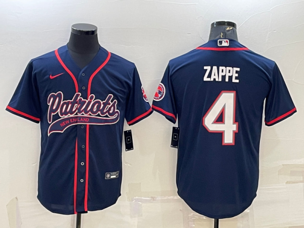 Men's New England Patriots #4 Zappe Blue Baseball Nike Jersey