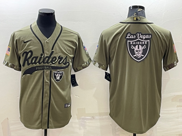 Men's Las Vegas Raiders 2022 Olive Salute To Service Team Big Logo With Patch Baseball Nike Jersey