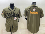 Men's Pittsburgh Steelers 2022 Olive Salute To Service Team Big Logo With Patch Baseball Nike Jersey