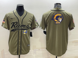 Men's Los Angeles Rams 2022 Olive Salute To Service Team Big Logo With Patch Baseball Nike Jersey