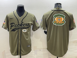 Men's Green Bay Packers 2022 Olive Salute To Service Team Big Logo With Patch Baseball Nike Jersey