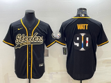 Men's Pittsburgh Steelers #90 T.J. Watt Black Yellow Team Big Logo With Patch Jersey