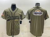 Men's Los Angeles Chargers 2022 Olive Salute To Service Team Big Logo With Patch Baseball Nike Jersey