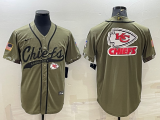 Men's Kansas City Chiefs 2022 Olive Salute To Service Team Big Logo With Patch Baseball Nike Jersey