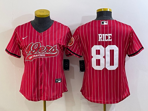 Women San Francisco 49ers #80 Jerry Rice Red Baseball Nike Jersey