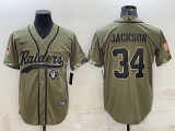 Men's Las Vegas Raiders #34 Bo Jackson 2022 Olive Salute To Service Baseball Nike Jersey