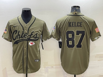 Men's Kansas City Chiefs #87 Travis Kelce 2022 Olive Salute To Service Baseball Nike Jersey