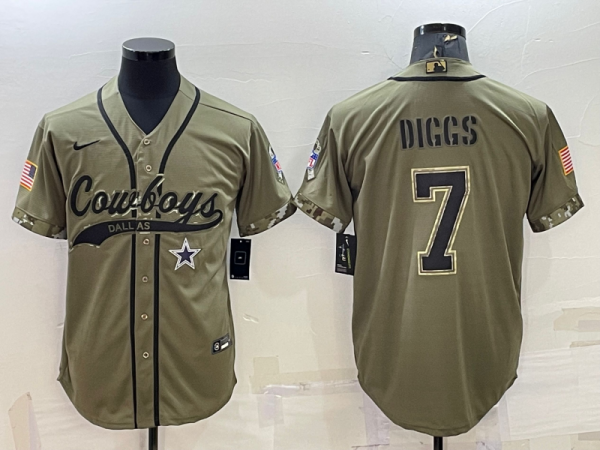 Men's Dallas Cowboys #7 Trevon Diggs 2022 Olive Salute To Service Baseball Nike Jersey