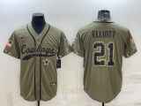 Men's Dallas Cowboys #21 Ezekiel Elliott 2022 Olive Salute To Service Baseball Nike Jersey