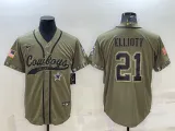 Men's Dallas Cowboys #21 Ezekiel Elliott 2022 Olive Salute To Service Baseball Nike Jersey