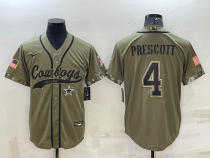 Men's Dallas Cowboys #4 Dak Prescott 2022 Olive Salute To Service Baseball Nike Jersey