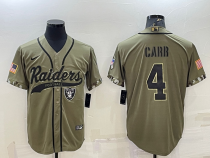 Men's Las Vegas Raiders #4 Derek Carr 2022 Olive Salute To Service Baseball Nike Jersey