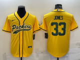 Men's Green Bay Packers #33 Jones Yelllow Baseball Nike Jersey