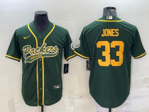 Men's Green Bay Packers #33 Jones Green/Yellow Baseball Nike Jersey