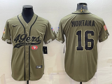 Men's San Francisco 49ers #16 Joe Montana 2022 Olive Salute To Service Baseball Nike Jersey