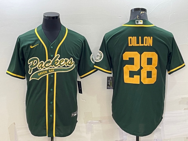 Men's Green Bay Packers #28 Dillon Green/Yellow Baseball Nike Jersey