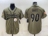 Men's Pittsburgh Steelers #90 T.J. Watt 2022 Olive Salute To Service Baseball Nike Jersey
