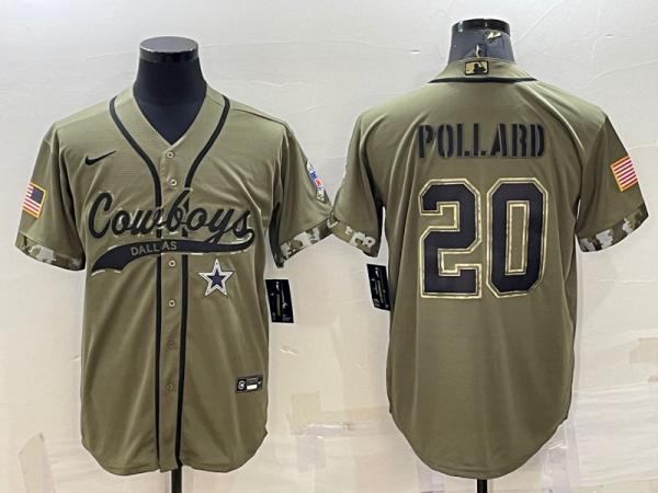 Men's Dallas Cowboys #20 Pollard 2022 Olive Salute To Service Baseball Nike Jersey