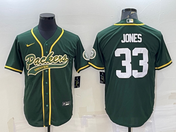 Men's Green Bay Packers #33 Jones Green Baseball Nike Jersey