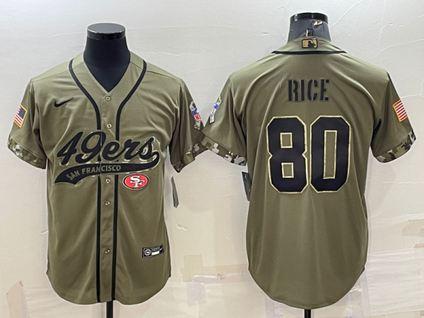 Men's San Francisco 49ers #80 Jerry Rice 2022 Olive Salute To Service Baseball Nike Jersey