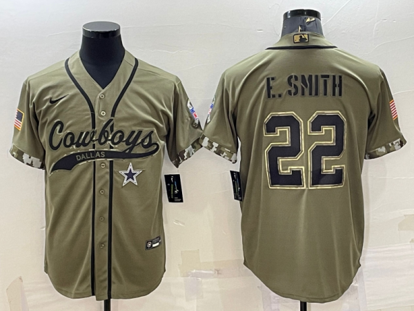 Men's Dallas Cowboys #22 E.Smith 2022 Olive Salute To Service Baseball Nike Jersey