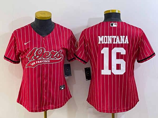 Women San Francisco 49ers #16 Joe Montana Red Baseball Nike Jersey