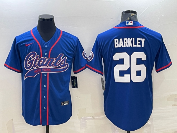 Men's New York Giants #26 Saquon Barkley  Blue Baseball Nike Jersey