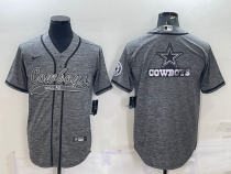 Men's Dallas Cowboys Grey Team Big Logo With Patch Baseball Nike Jersey