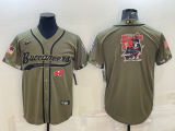 Men's Tampa Bay Buccaneers 2022 Olive Salute To Service Team Big Logo With Patch Baseball Nike Jersey