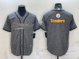 Men's Pittsburgh Steelers Grey Team Big Logo With Patch Baseball Nike Jersey