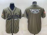 Men's Philadelphia Eagles 2022 Olive Salute To Service Team Big Logo With Patch Baseball Nike Jersey