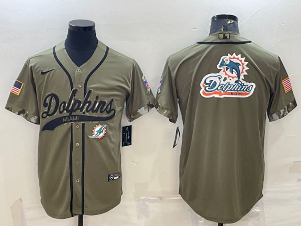 Men's Miami Dolphins 2022 Olive Salute To Service Team Big Logo With Patch Baseball Nike Jersey