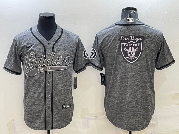 Men's Las Vegas Raiders Grey Team Big Logo With Patch Baseball Nike Jersey