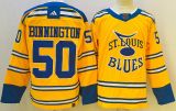 Men's St. Louis Blues #50 Jordan Binnington Yellow 2022-23 Reverse Retro Jersey