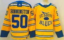 Men's St. Louis Blues #50 Jordan Binnington Yellow 2022-23 Reverse Retro Jersey