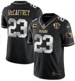 Men's San Francisco 49ers #23 Christian McCaffrey Black/Gold With C Patch & 75th Anniversary Patch Jersey