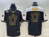 Men's Buffalo Bills #17 Josh Allen Black Gold With C Patch Thanksgiving Vapor Limited Jersey