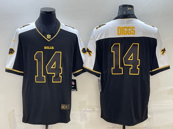 Men's Buffalo Bills #14 Stefon Diggs Black Gold With C Patch Thanksgiving Vapor Limited Jersey