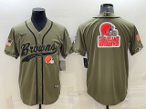 Men's Cleveland Browns 2022 Olive Salute To Service Team Big Logo With Patch Baseball Nike Jersey