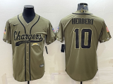 Men's Los Angeles Chargers #10 Justin Herbert 2022 Olive Salute To Service Baseball Nike Jersey