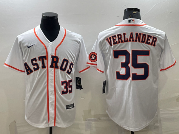 MLB Houston Astros #35 Justin Verlander White With Patch Game Nike Jersey