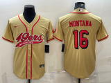 Men's San Francisco 49ers #16 Joe Montana Gold Baseball Nike Jersey