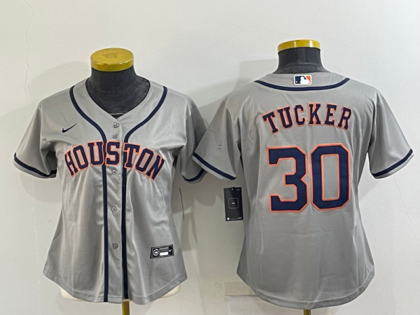 Women MLB Houston Astros #30 Kyle Tucker Grey Game Nike Jersey