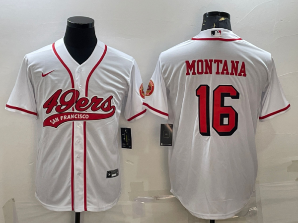 Men's San Francisco 49ers #16 Joe Montana White Baseball Nike Jersey