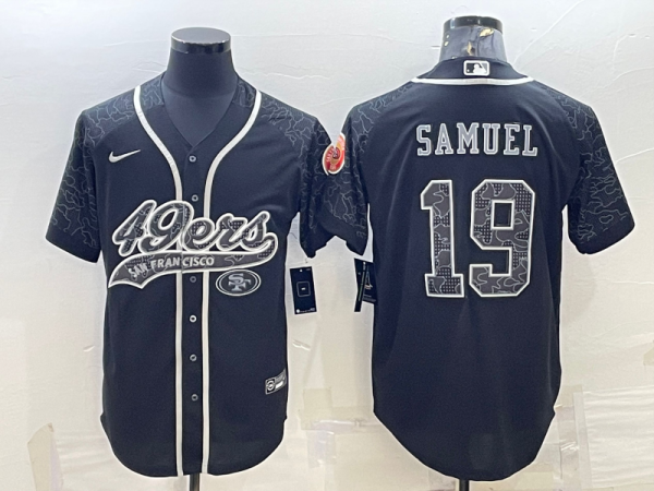 Men's San Francisco 49ers #19 Deebo Samuel Black Reflective With Patch Baseball Jersey